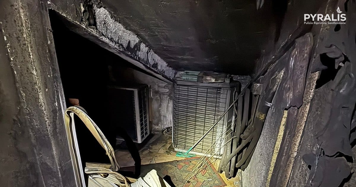 Cantina in sottotetto a Verona devastata dall’incendio, prima della bonifica Pyralis