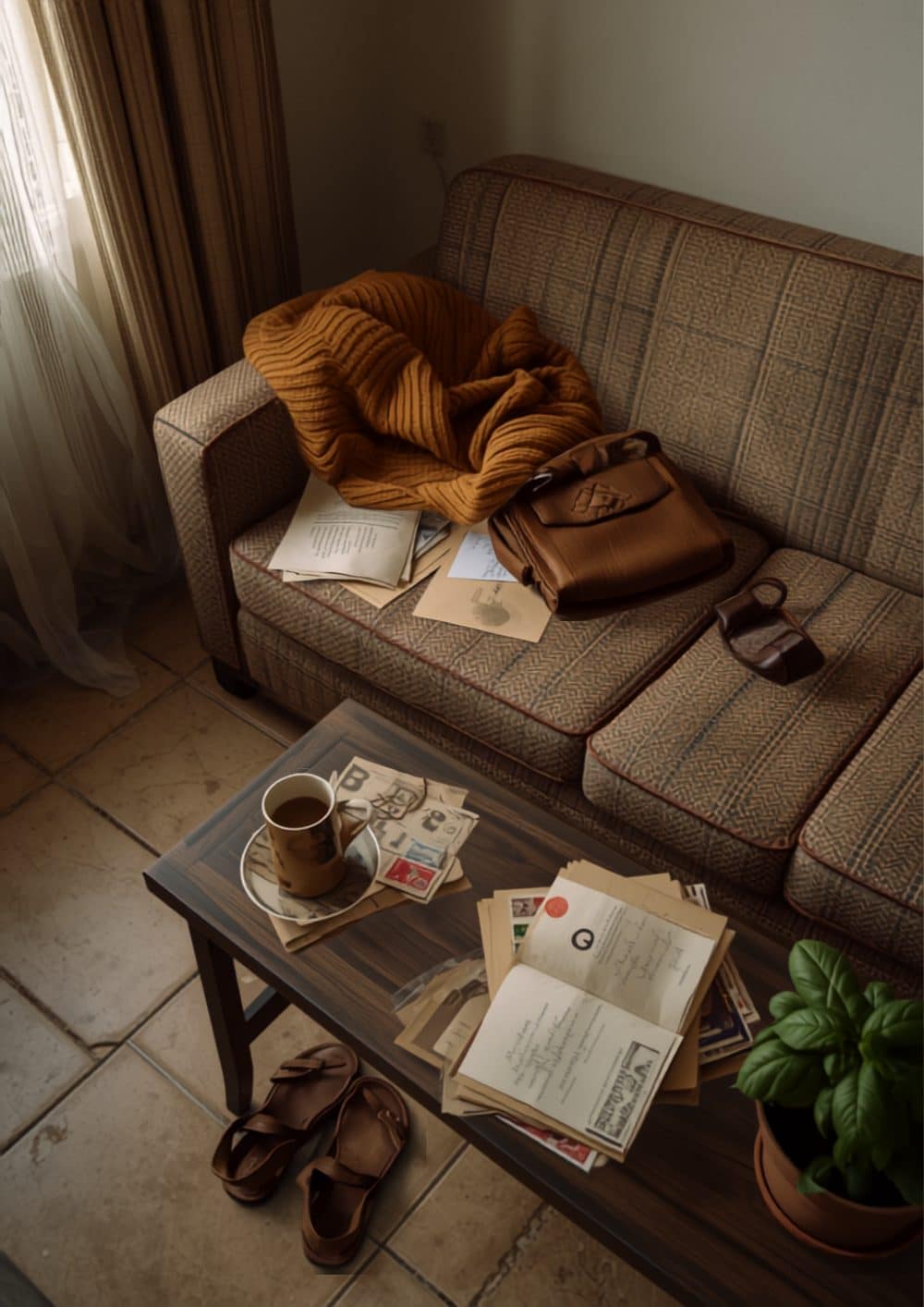 Salotto di una casa disordinata ma igienicamente sana, disordine gestibile