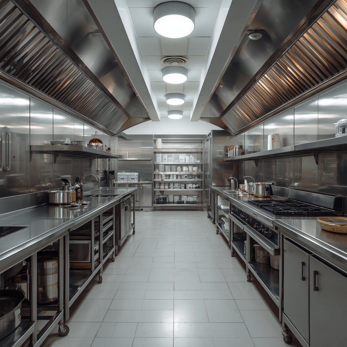 Cucina professionale pulita a fine giornata
