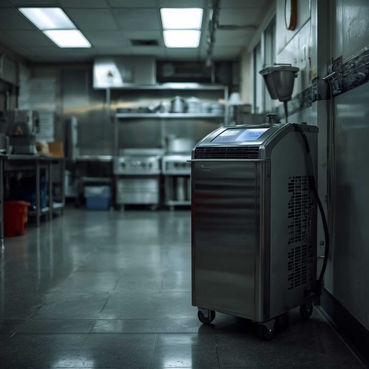 Generatore di ozono in una cucina chiusa e vuota