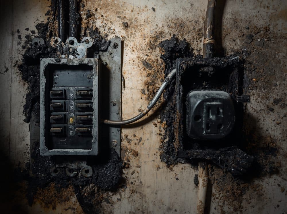 Presa elettrica annerita dopo un incendio (immagine illustrativa)
