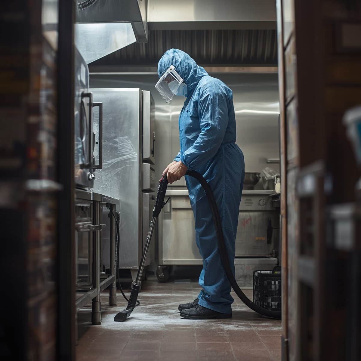 Pulizia a vapore dietro le attrezzature di cucina