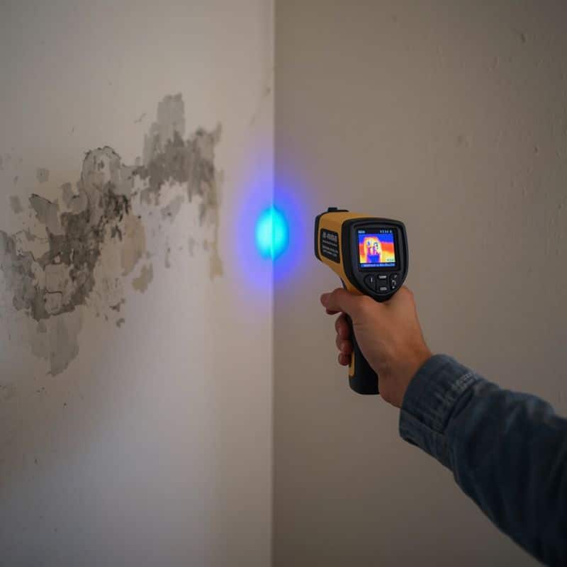 Termocamera che rileva un punto freddo su una parete